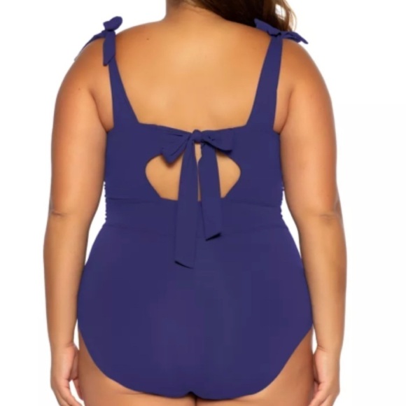 Becca ETC STARRY NIGHT BLUE Tie-Shoulder One Piece Swimsuit, US 0X(14-16) Macys - Picture 3 of 9